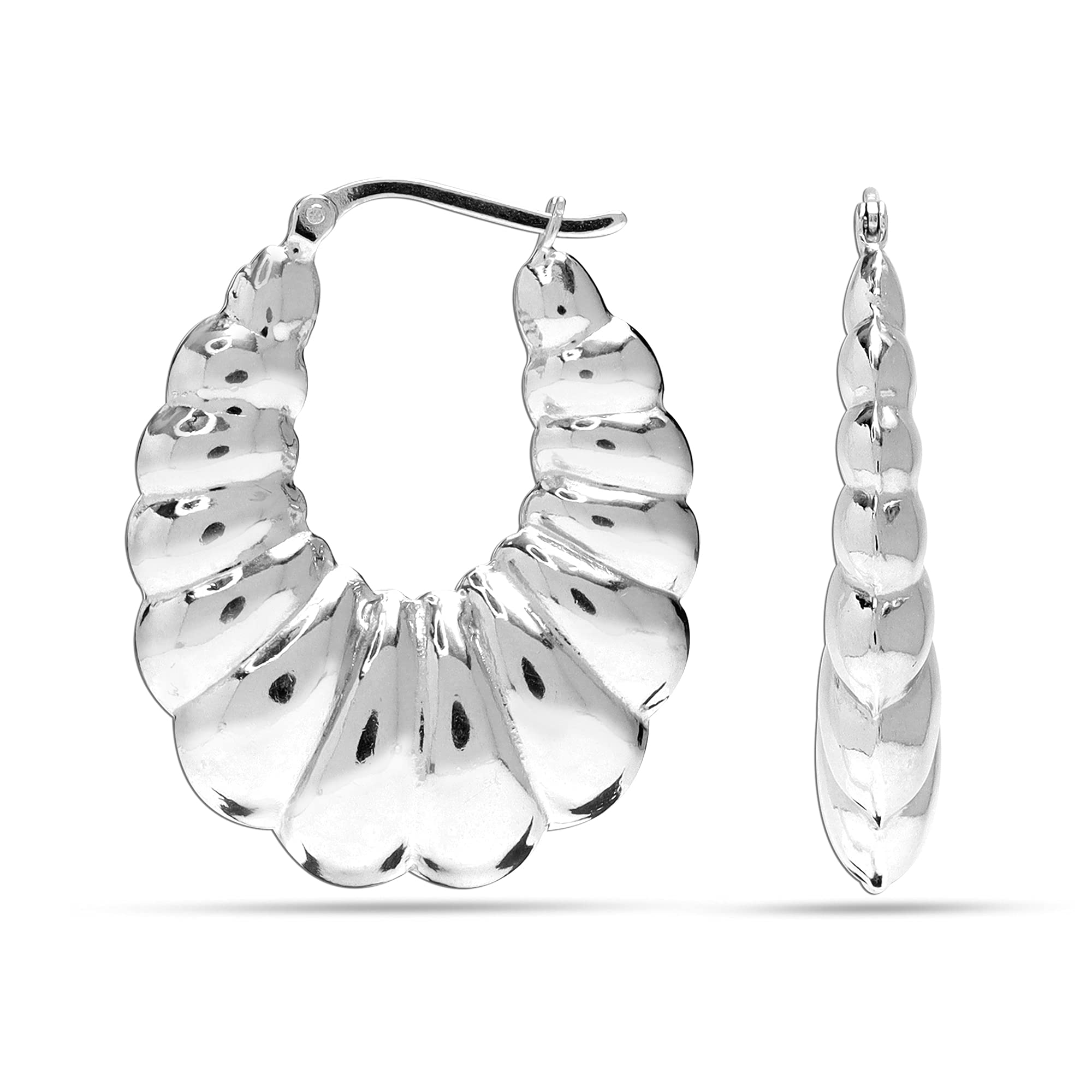 Amazon Brand - Nora Nico Oval Shrimp Rhodium-Plated Light-Weight Click-Top Hoop Earrings for Women (B095PF1F1J) Amazon Price History, Amazon Price Tracker