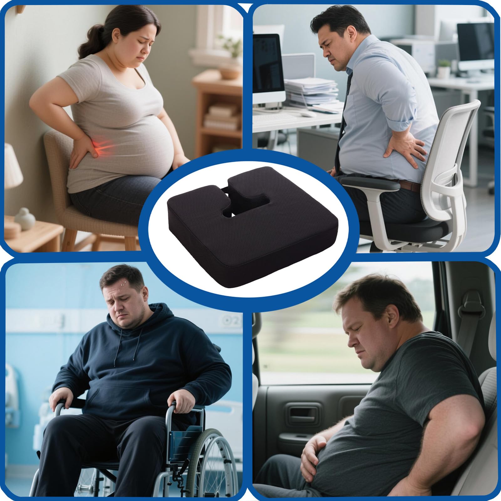 Cojín de asiento extra grueso para silla de oficina, almohadillas para respaldo y cadera, cojín antideslizante para largas horas en sillas de ruedas, coches y sillas de comedor.