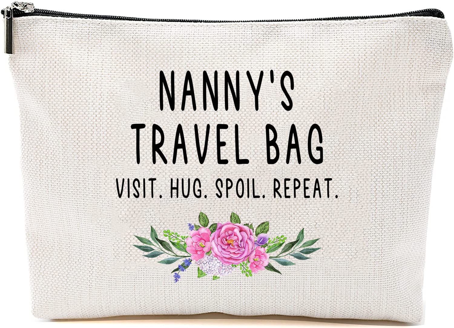 HTDesigns Nanny Travel Bag - Nanny Gift - Grandma Makeup Bag - Birthday Gift Nanny - Mother Day Gift - Travel Cosmetic Bag From Grandchildren