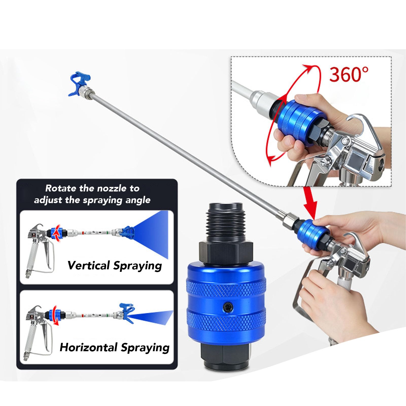Fafeicy Pistola Pulverizadora sin Aire con Pértiga Extensible de 30 Cm, Ajustador de Dirección Giratorio de 360 ​​Grados, Pulverizador de Pintura Ergonómico para Reformas del hoga