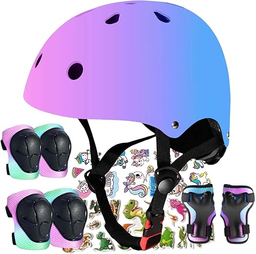 Miniatura 9 de Casco para niños, cascos de patineta para niños pequeños de 2 a 14 años, niños y niñas, con rodilleras y coderas, muñequeras, para patines