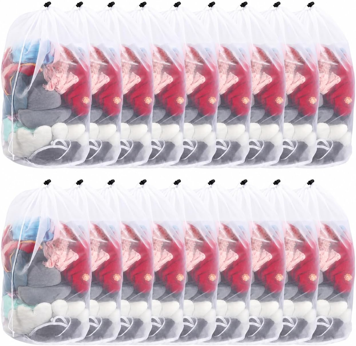 50 Pcs Large Mesh Laundry Bags, 24 x 32 in Wash Bags with Drawstring, Thickened Fine Mesh Laundry Bag for Washing Machines, Clothes Storage and Sports Gear, for Dorms Laundromats Facilities