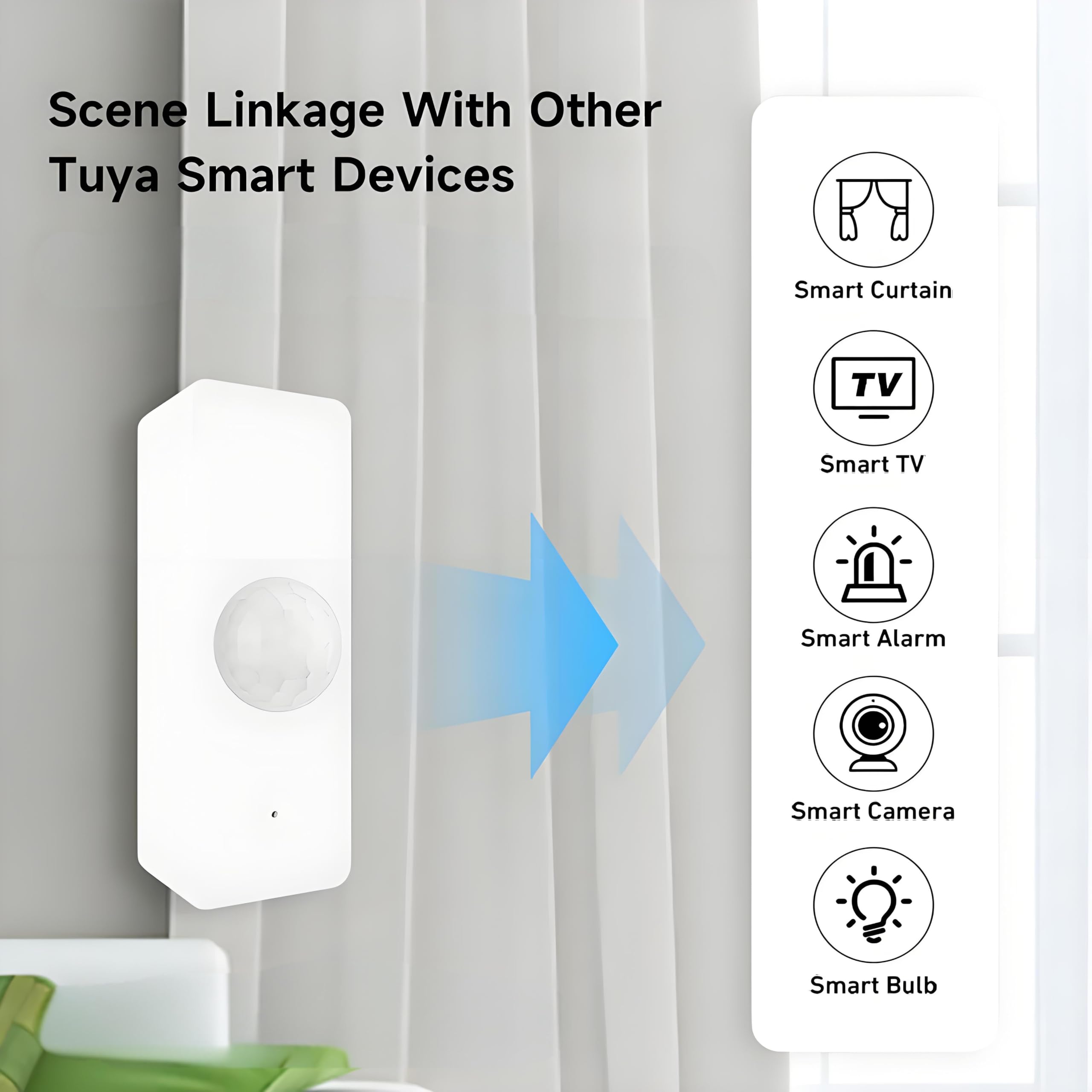 Lot de 3 détecteurs de mouvement grand angle 105° pour maison intelligente avec application Tuya Alexa Intégration WiFi Fonctionnement à piles Intérieur extérieur