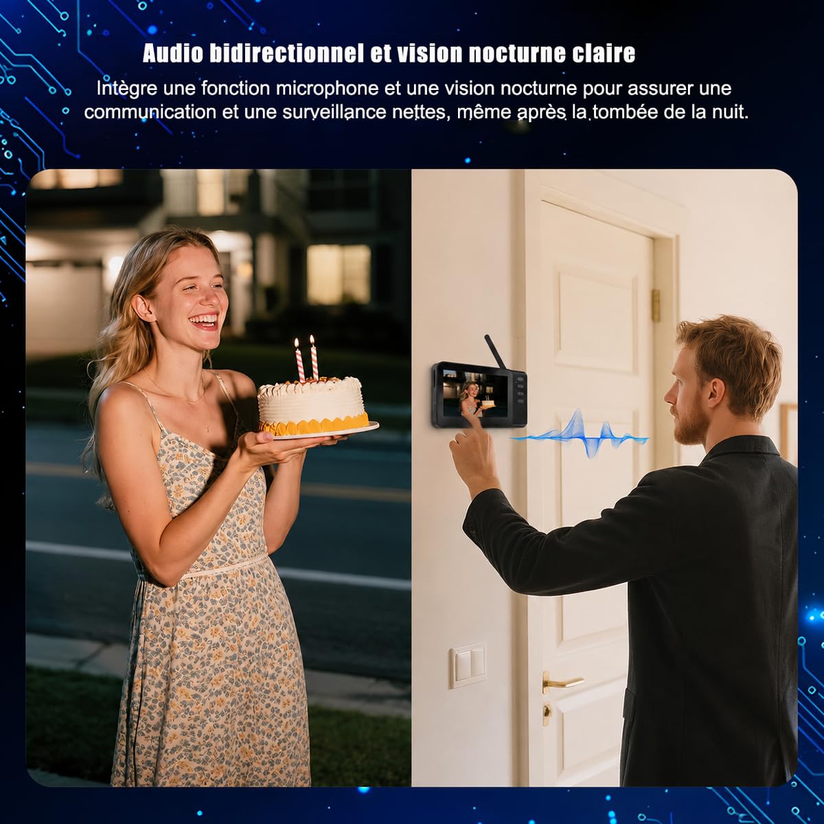 Sonnette sans Fil avec Caméra avec PIR Détection Mouvement Écran 4.3 Pouces | Exterieur Etanche Visiophone Vidéo 2,4 GHz Sans WiFi Interphone Vidéo Vision Nocturne 170° Enregistrement TF Maison 4000mAh