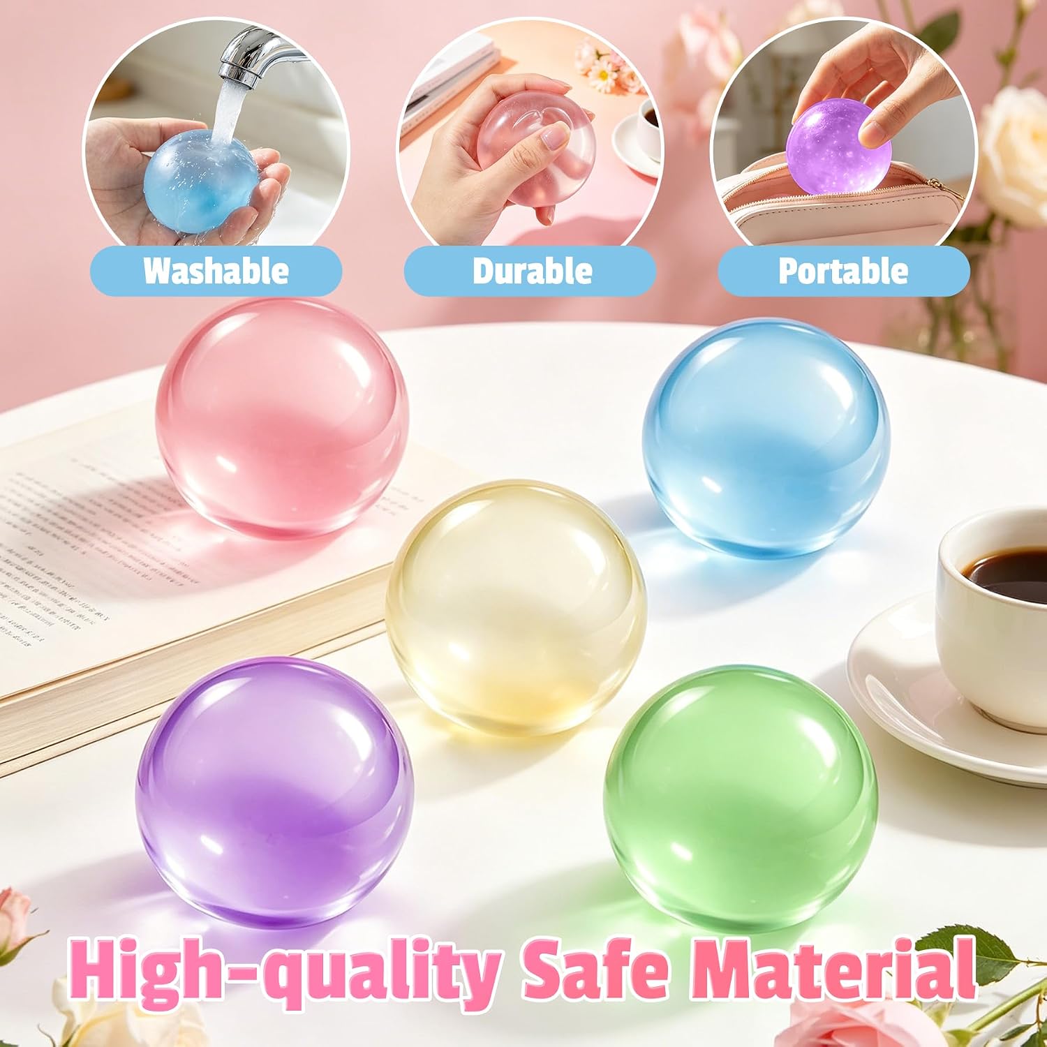 Coconut Oil Squishy, Coconut Oil Stress Ball, Slow Rising Squeeze Luck Squishies, Sensory Fidget Oil Ball Toy for Kids and Adults Party Favors Birthday Gift (Pink)