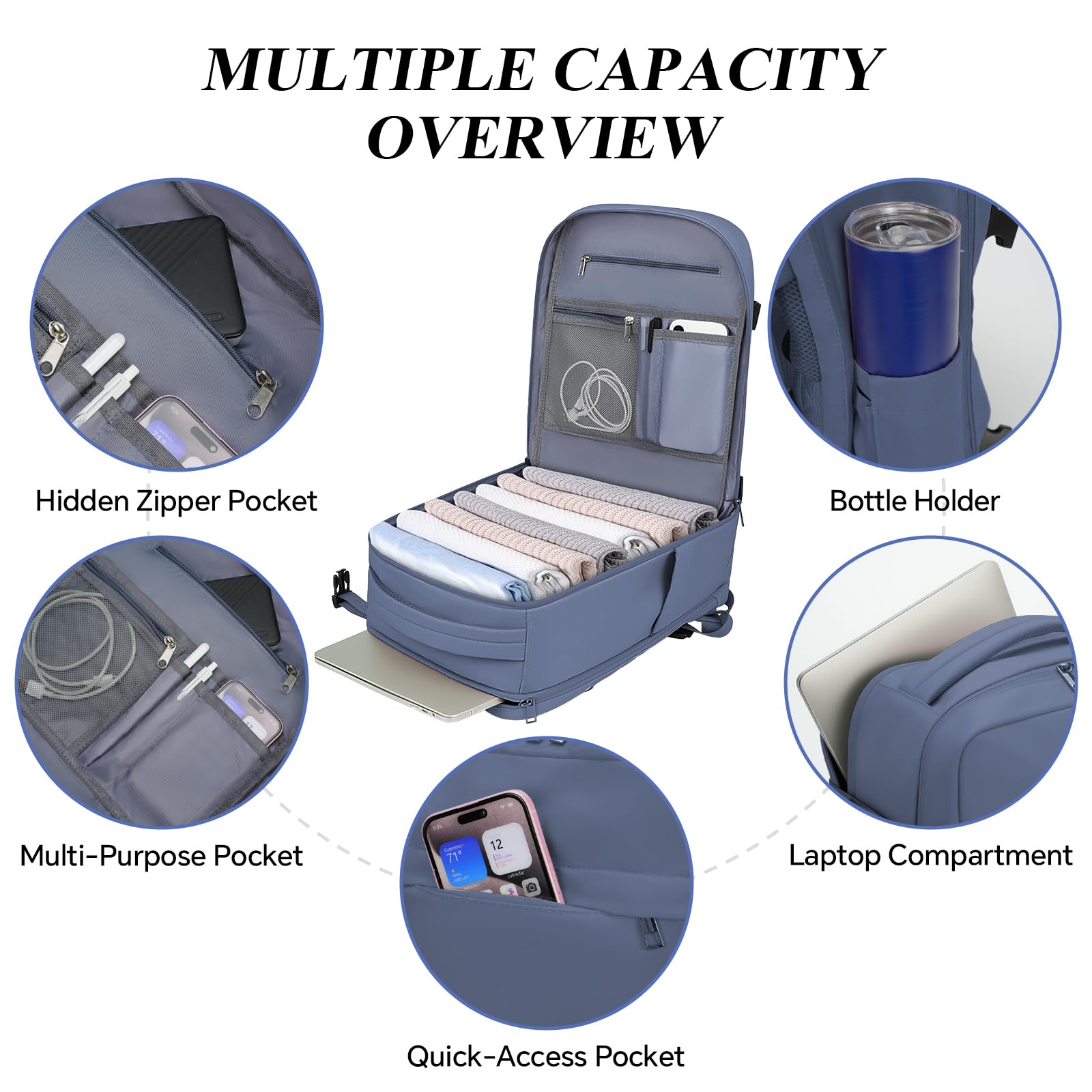 WOUIYO Bagage Cabine 40x30x20, 24L Sac à Dos Voyage Cabine Avion 40x30x20 pour Ryanair Wizzair Eurowings, Sac À Dos Homme Femme Sacs De Voyage Bagage À Main pour Ordinateur
