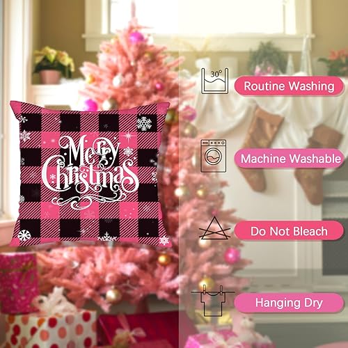 Miniatura 9 de Artmag Juego de 4 fundas de almohada navideñas de 16 x 16 pulgadas, decorativas, para exteriores, granja, búfalo, búfalo, a cuadros, camión, gnomos,