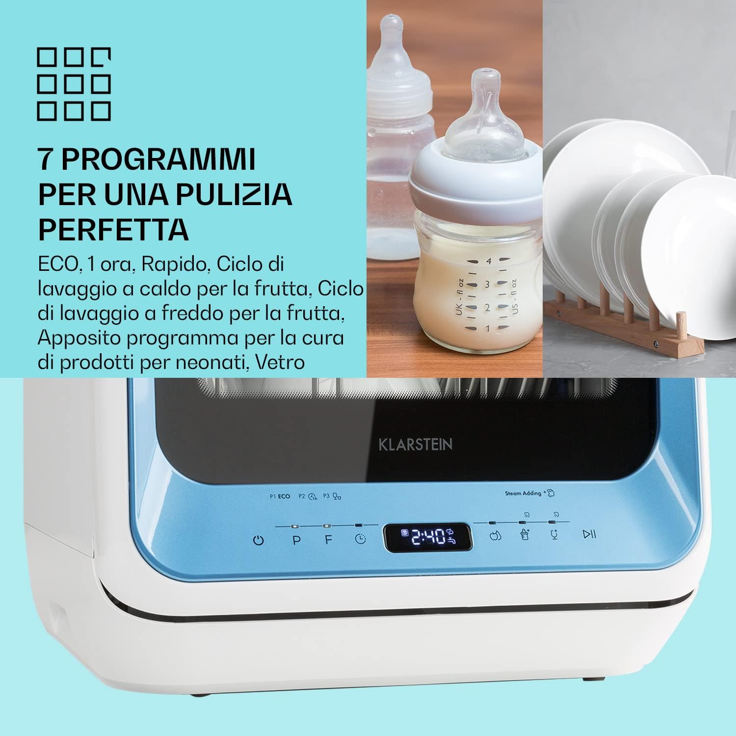 Klarstein Amazonia - Lavastoviglie Piccola, 6 Programmi, Mini Lavastoviglie Consumo Ridotto, Display LED, Touch, Lavastoviglie Portatile Ideale per Vacanze e Campeggio, Amazonia Mini, Nero [Classe di efficienza energetica G]