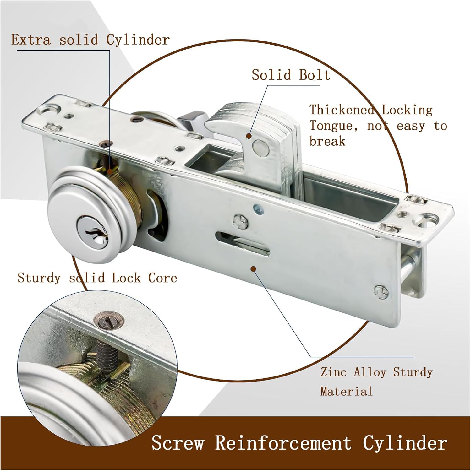 Storefront Mortice Hook Door Lock, Commercial Door Locks Mortise Cylinder Combo, Mortise Cylinder Hook Bolt with Keys(1-1/8" Backset)