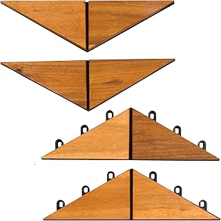 Majestick Goods Interlocking Deck Tiles with Herringbone Edges – 4-Pack Acacia Wood Edge Tiles for Outdoor Flooring, Patio, Porch, Balcony & Deck – Non-Slip Wooden Pavers, Easy Snap Installation