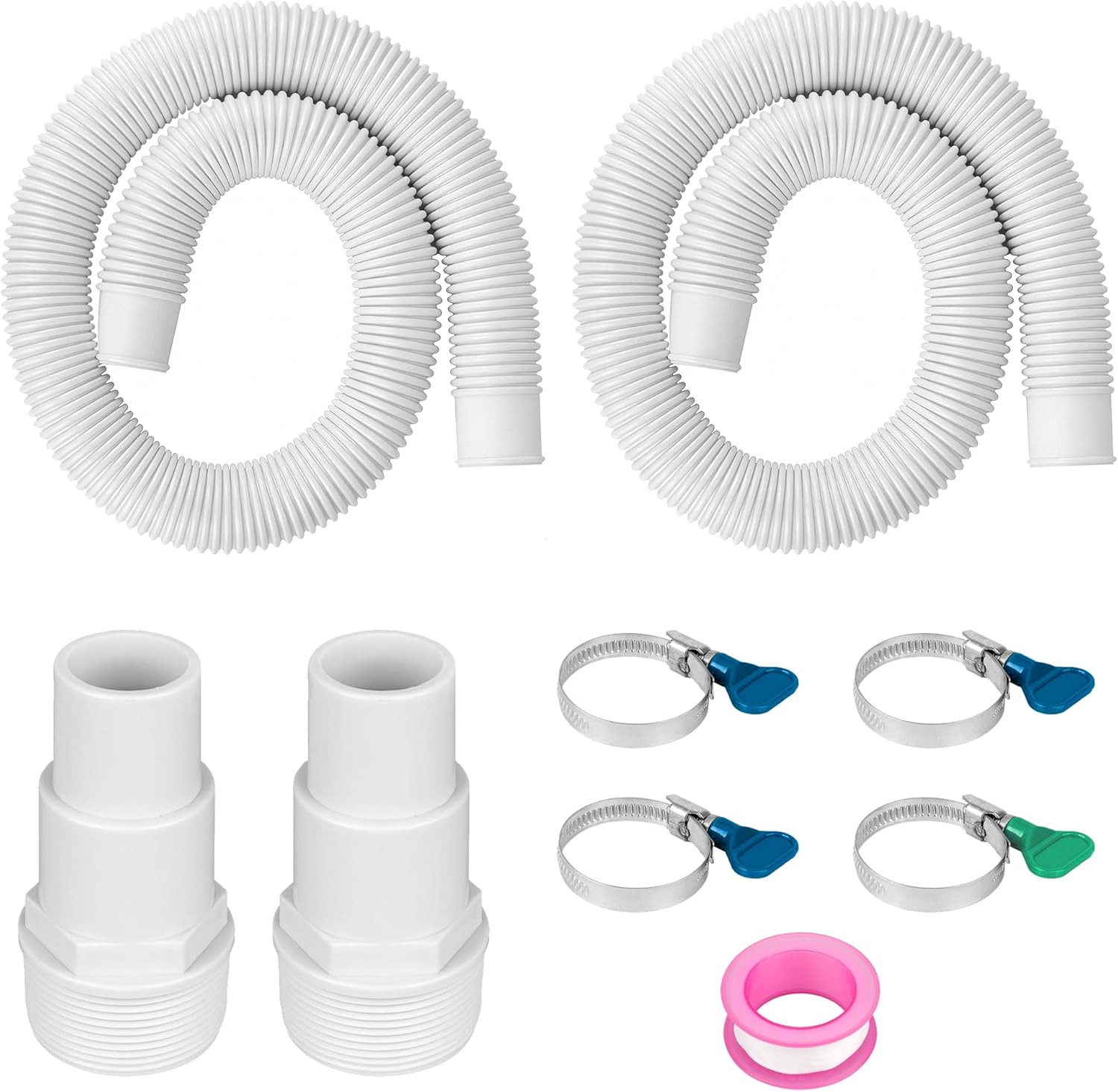 Pool Filter Hose Replacement Kit - 1.5" x 3ft Pool Skimmers Hose with Connection Adapter & Clamps for Intex, Coleman, Summer Waves Above Ground Pools, Pool Filter Pump Vacuum Hose,White (2-Pack)