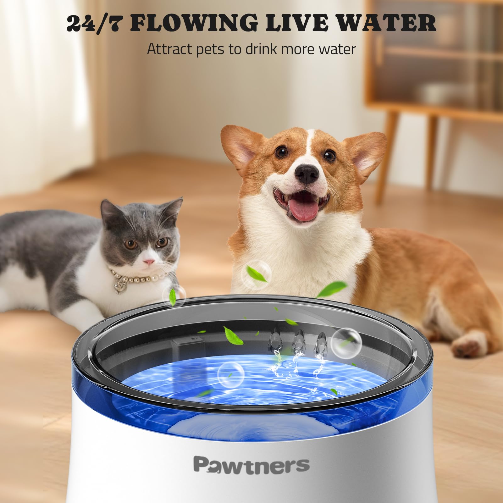 Pawtners Dog Water Fountain, 1 Gallon Dog Water Bowl Dispenser for Small Medium Large Cats, Automatic No Spill Dog Water Bowl with Vortex Filter, Deep Drinking Area and Quiet Pump - image 5
