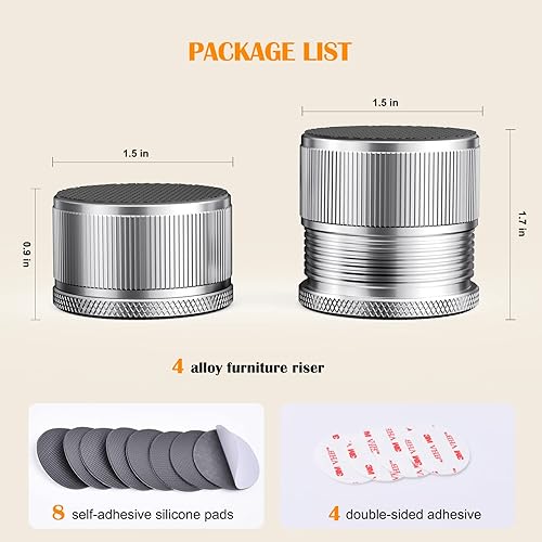 Miniatura 2 de xuenair Elevadores de muebles ajustables de 1 pulgada, paquete de 4 elevadores de cama de metal de altura de elevación de 1 a 1.7 pulgadas,