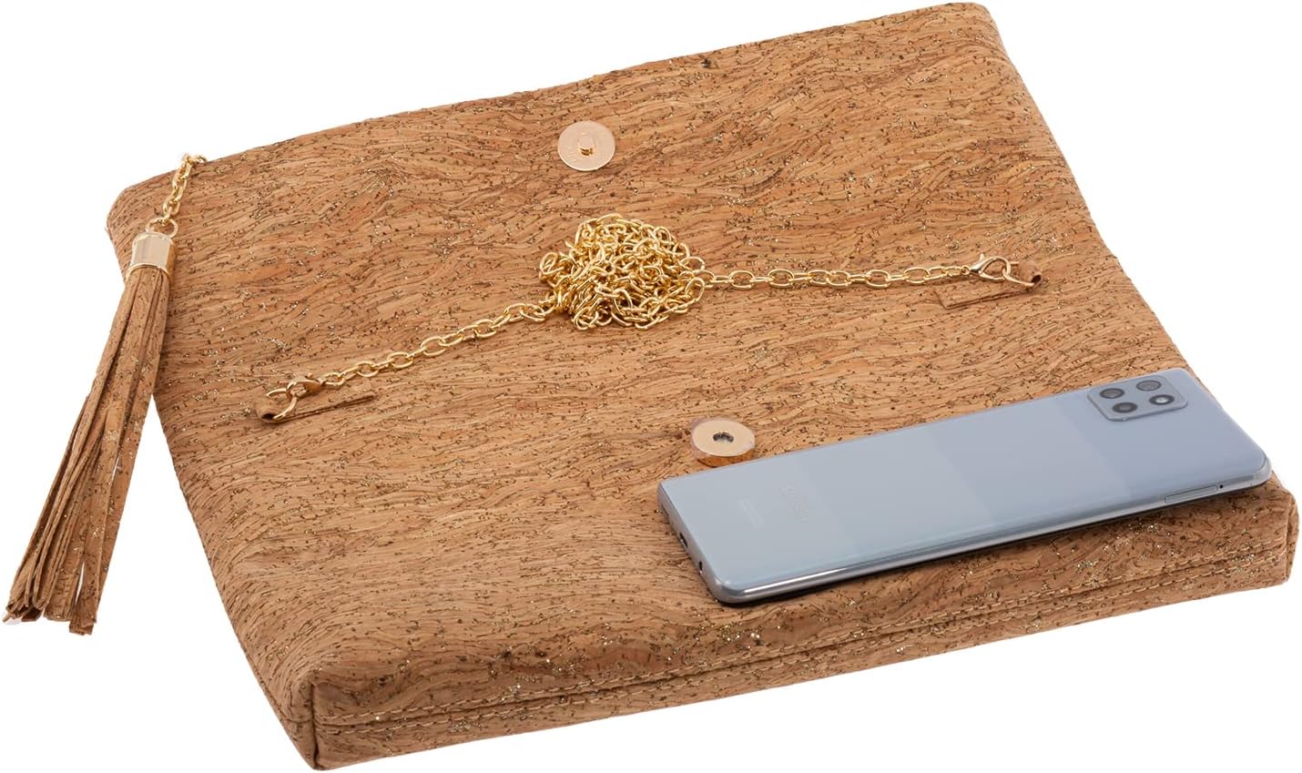 JNB Women's Cork Material Foldover Clutch with Tassel