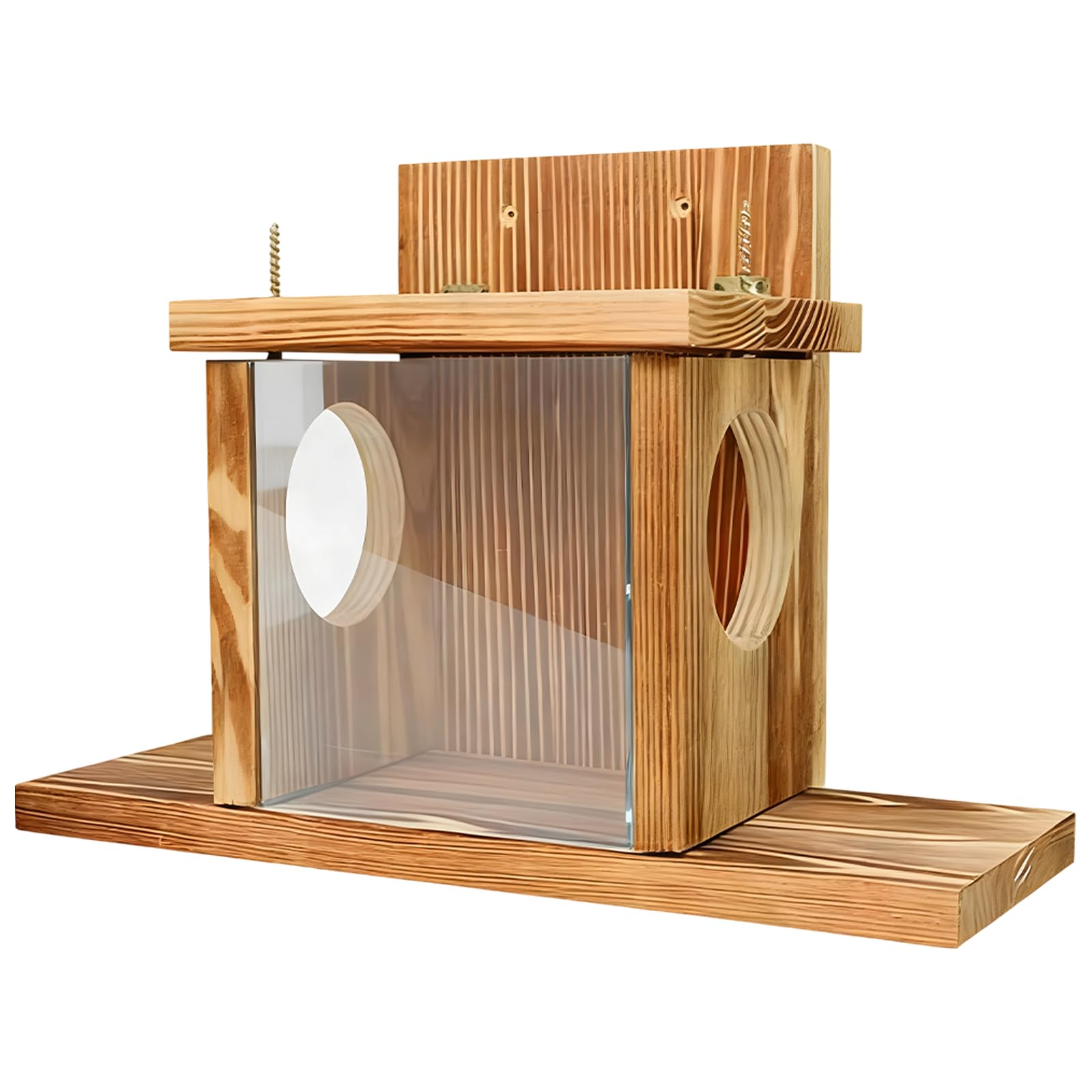 Eichhörnchen Futterhaus aus Holz, 35,2 x 15,4 x 24 cm hängende Eichhörnchen Futterbox für draußen, mit klarem Sichtfenster, wetterfester Eichhörnchen Picknicktisch für Garten und Hof