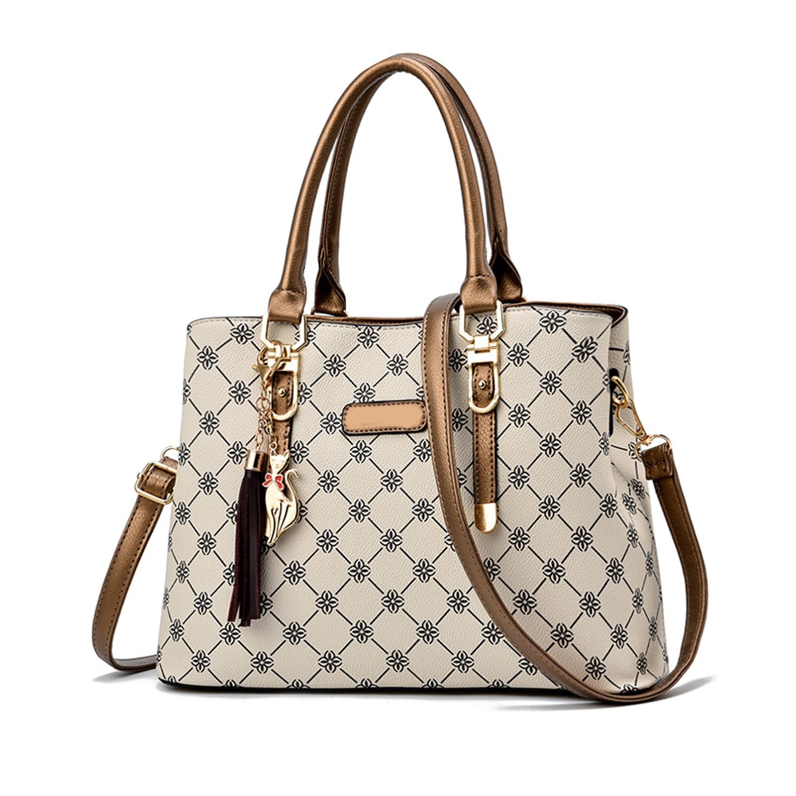 NICOLE & DORIS Borsa Mano Donna Borsa a Tracolla Borsa Donna Elegante Borse Tote Media Borse a Spalla in PU Pelle Borsetta da Giorno con Ciondolo Beige con Marrone
