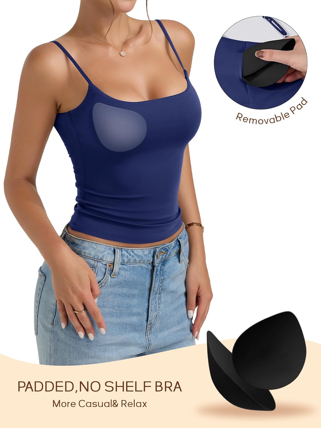 PINKMSTYLE Tank Tops for Women Built in Bra Basic Double Lined Summer Spaghetti Strap Sleeveless Camisole Top Workout Shirts - Image 3