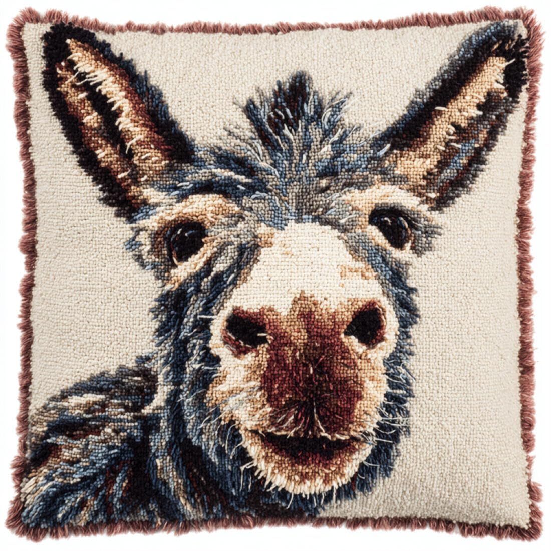 Kitquiver Animal DIY Latch Hook Kit Cartoon Donkey Cross Stitch Pillowcase Making Kits,DIY Latch Hook Rug Kit Embroidery 17x17In