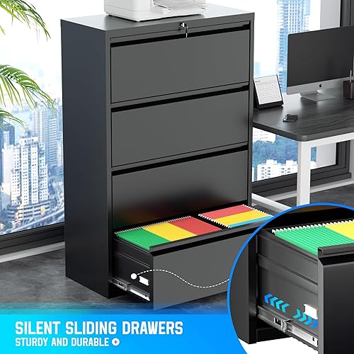 Miniatura 13 de Greenvelly Archivador D de 18 pulgadas, archivador de 3 cajones con cerradura, archivador vertical con bloqueo para oficina en casa, archivador