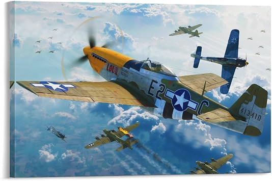 Military Aircraft Fighter Wwii P-51 Fw 190 Airplane Wall Decor Art-Vintage Jet Wall Art Prints Cool Posters for Boys Room-Bathroom Bedroom Office Canvas Wall Art Ready to Hang 08x12inch20x30cm