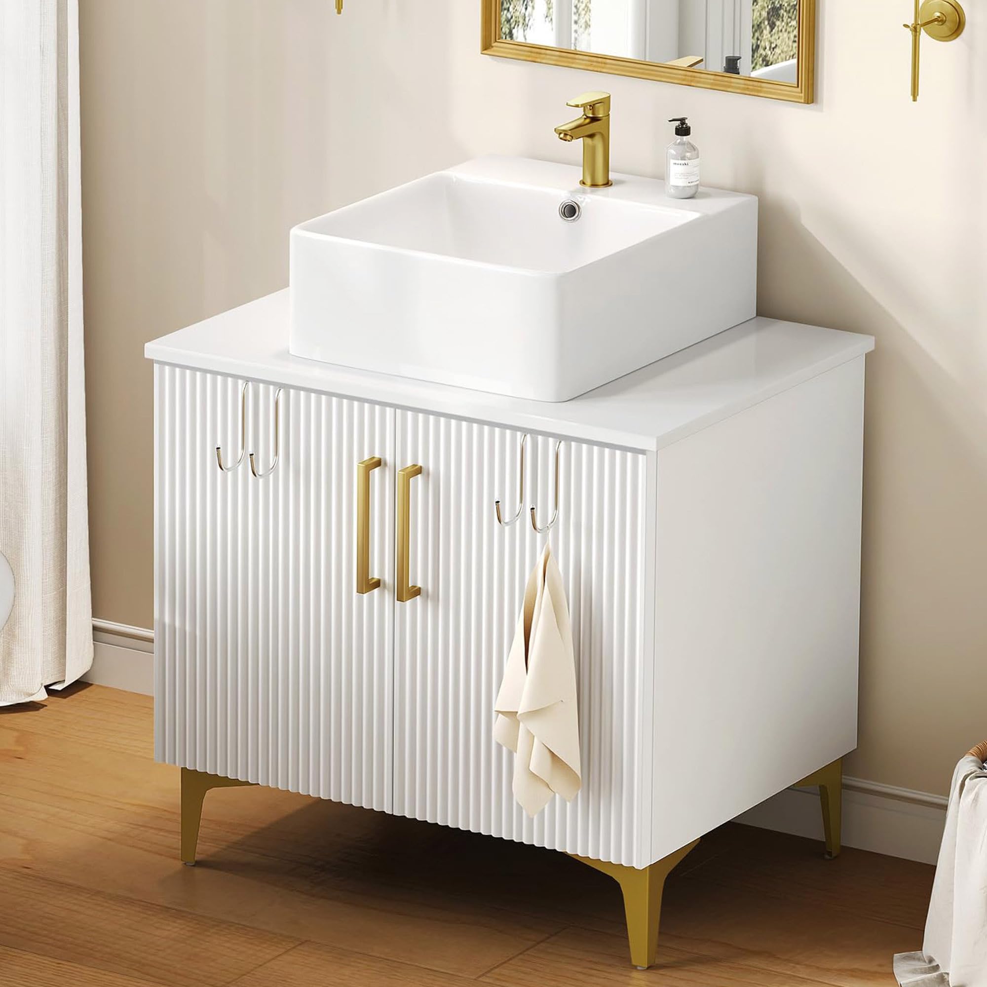 YITAHOME 30 Inch Bathroom Vanity with Ceramic Vessel Sink and Gold Handles