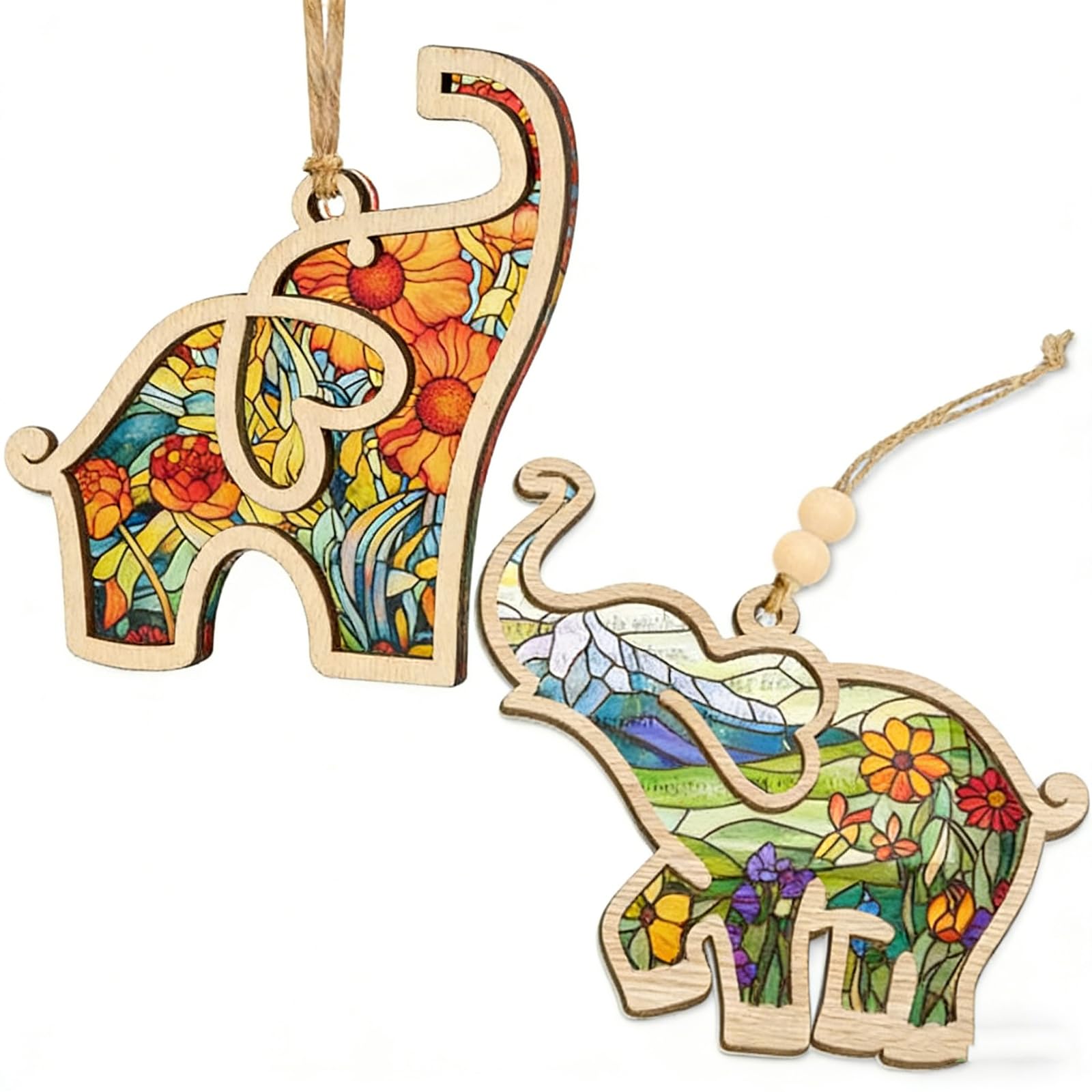 2Pcs Friendship Gifts for Women Elephant Ornament,Wooden Hanging Keepsake,Elephant Gifts,for Women Best Friend Birthday Gift Early Easter Decorations, Christmas Elephants Presents (Yellow)