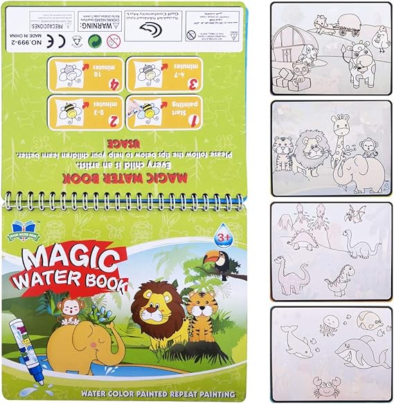 Magic Water Coloring Book 2 pcs, Gifts for Kids, LISOPO Water Doodle Book for Children with 2 Magic Pens, Learning Toys for 2 3+ Year Old Boys Girls, ...
