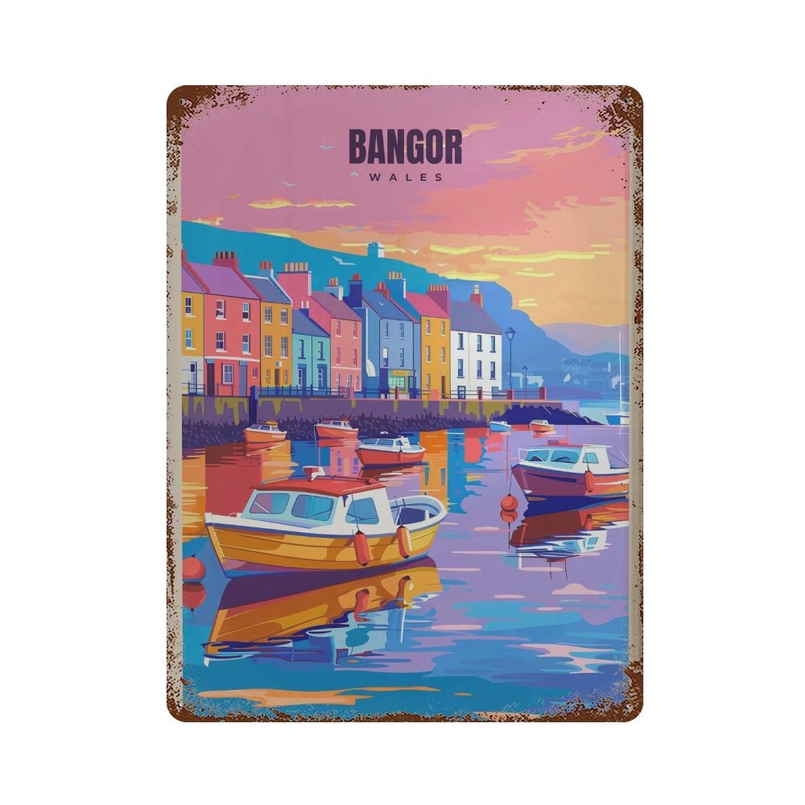 xiaoxiaoshen Bangor Wales Travel Colorful Seafront Wall Decor Art Metal Tin Poster Modern Home Decor Art Home Bar Shop Decorations Vintage Sign 40x30cm