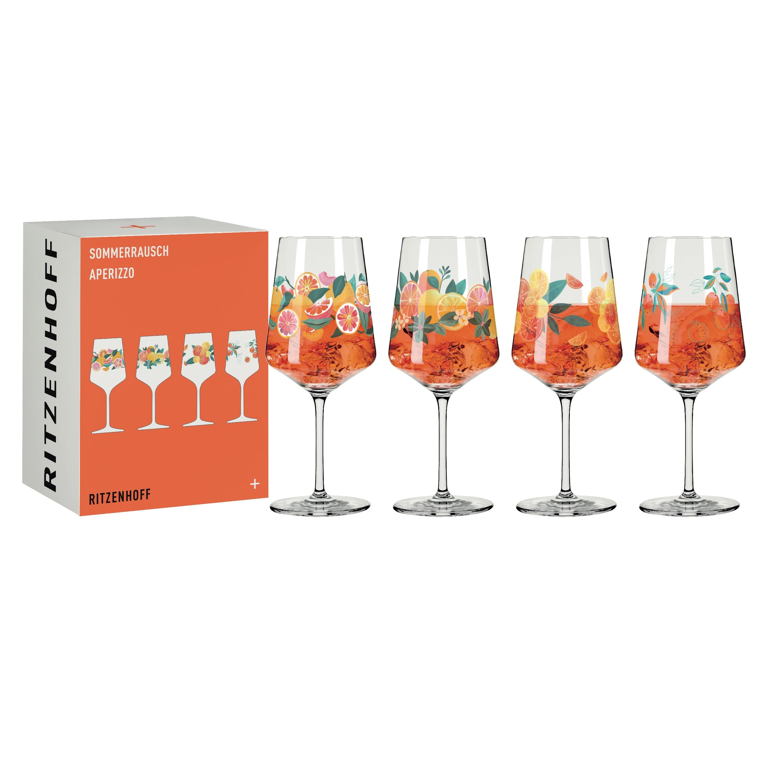 RITZENHOFF 6051005 Aperizzo Glass, Set of 4, 500 ml, Summer Rausch Series, Aperitif Glasses, Orange Motif, Made in Germany
