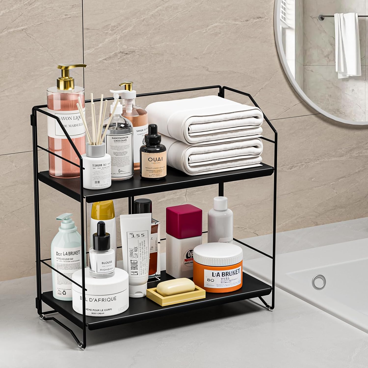 Amazon.com: BOIVSHI Bathroom Counter Organizer, 2-Tier Standing Countertop Shelf, Height ...