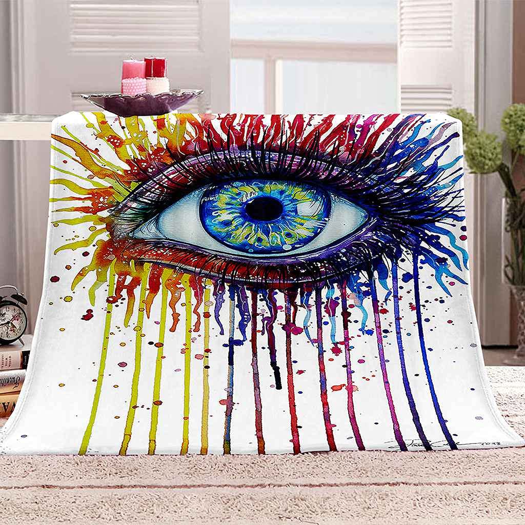 Couverture flanelle imprimé yeux peints couverture sofa 3d microfibre douce