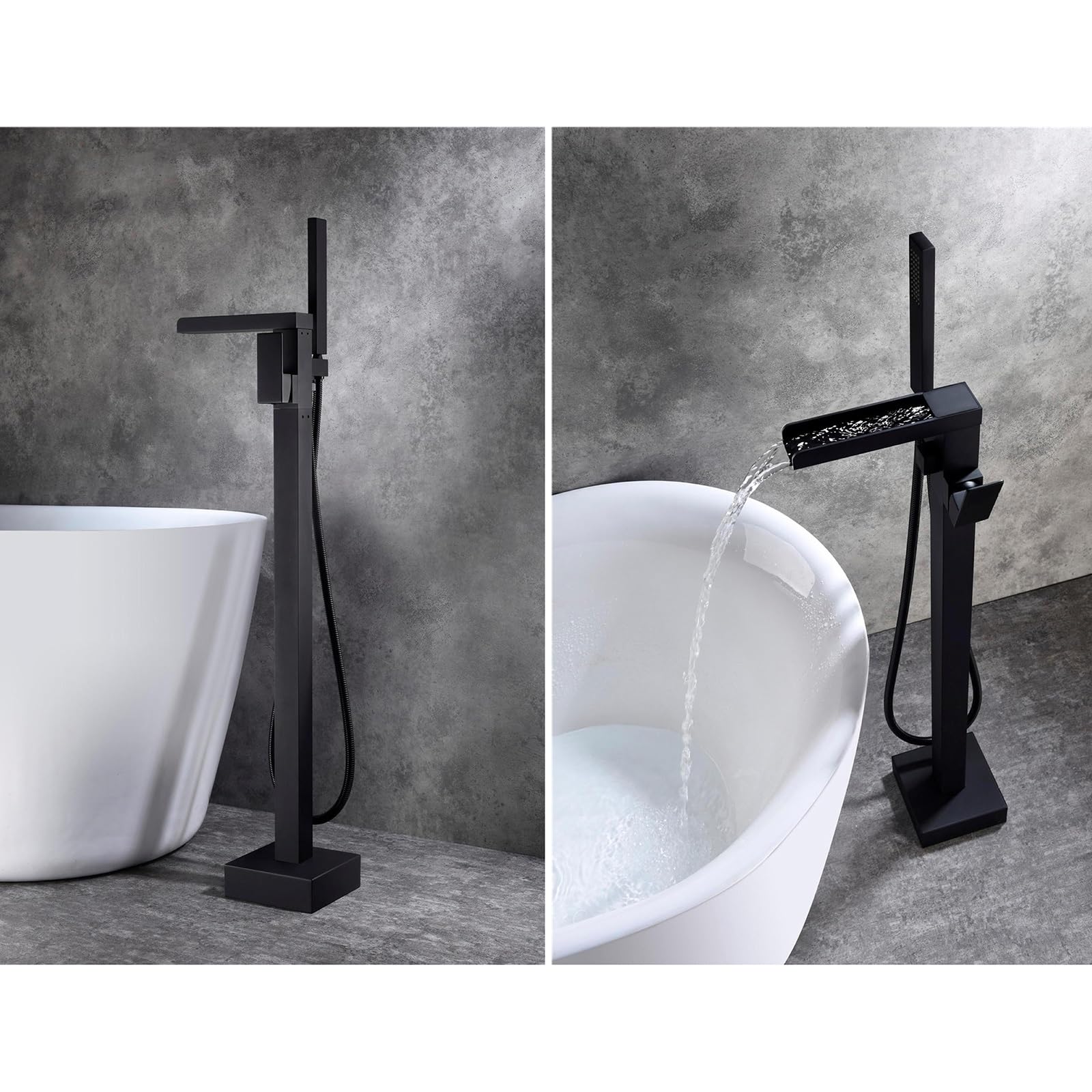 Grifo Mezclador de Ducha Y Bañera Independiente con Efecto Cascada Monomando Conexión A Pared Agua Fría Y Caliente Latón para Montaje En Suelo