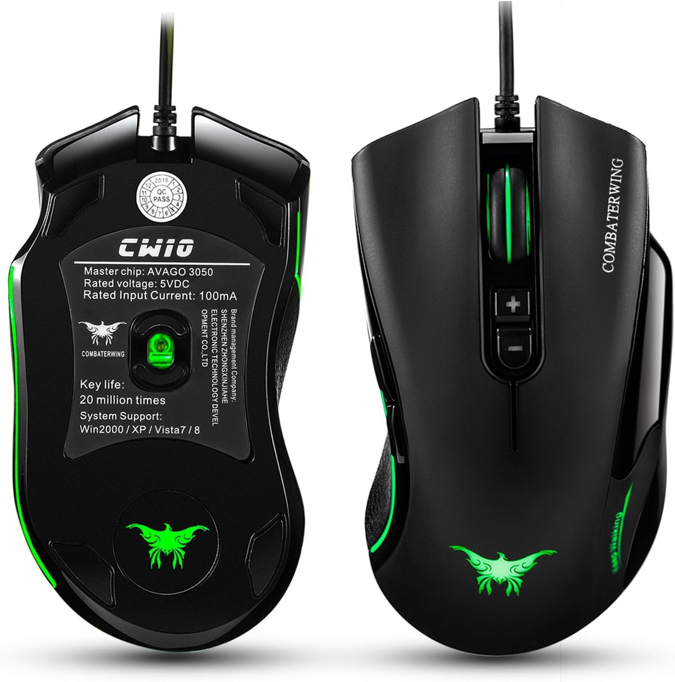 CW10 RGB Pro FPS USB Optical Gaming Mouse Wired with Colorful LED, DPI Adjustable Max 4800 DPI, Ergonomic Game Computer Mice with 7 Buttons for PC Laptop Gamer Office (Black)