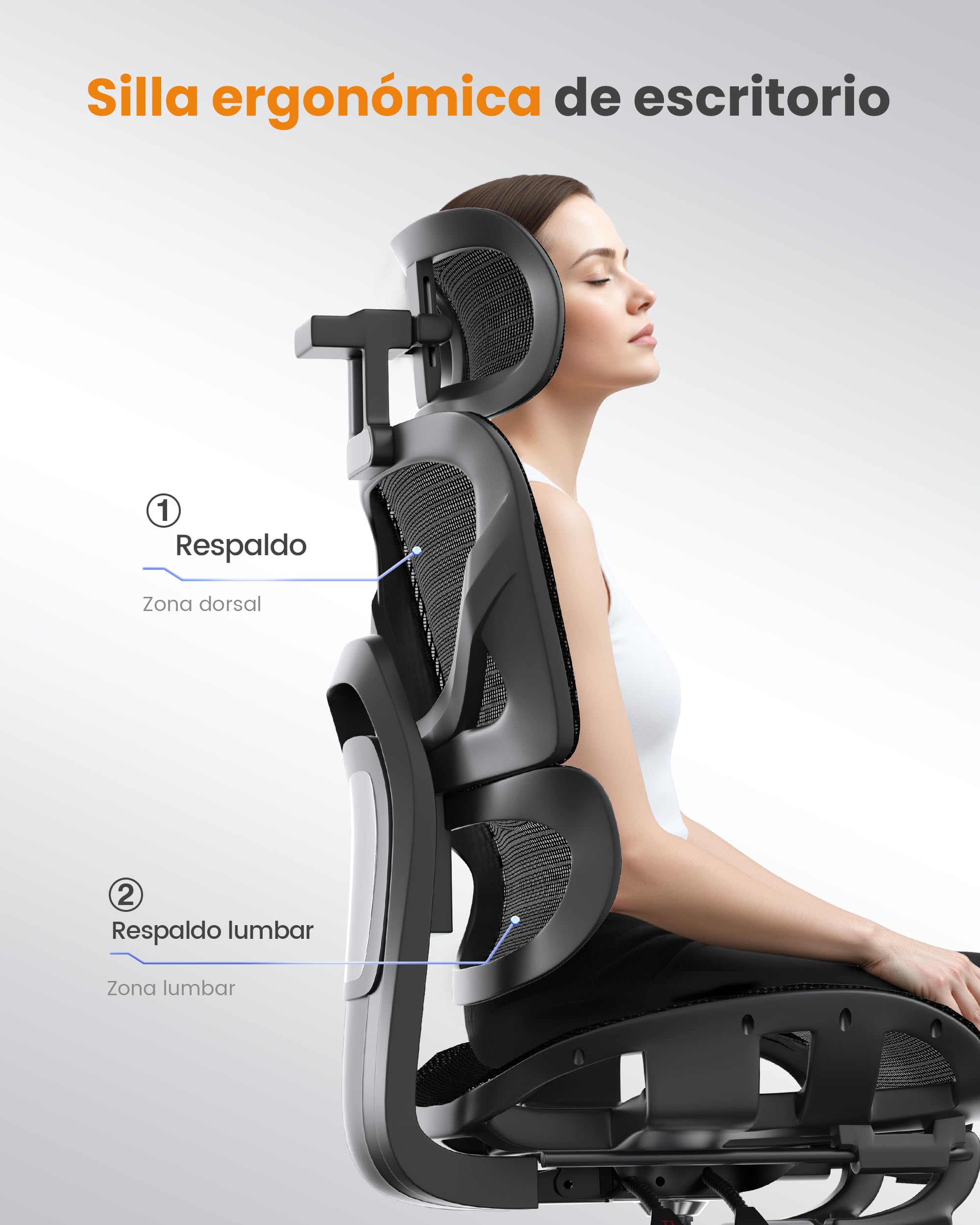 naspaluro Silla Ergonomica Escritorio con Reposapies, Load 160 kg, Negro | Malla transpirable, high back silla oficina, reposabrazos 3D, reposacabezas 3D, respaldo ajustable, inclinación 135 grados