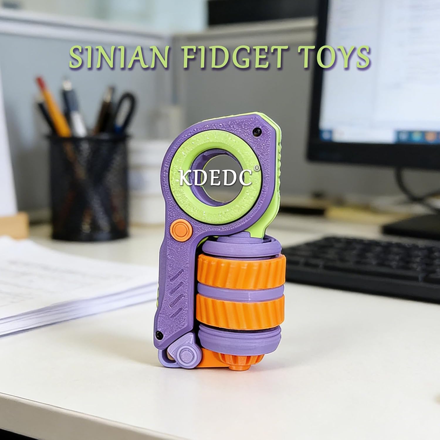 Sinian Fidget Toy for Adults, 3D Printed EDC Fidget Slider with Ratchet Ring & Vibrating Spinner, Executive Desk Toy for Office Workers Stress Relief, Unique Gadgets for Men (EVA-01)
