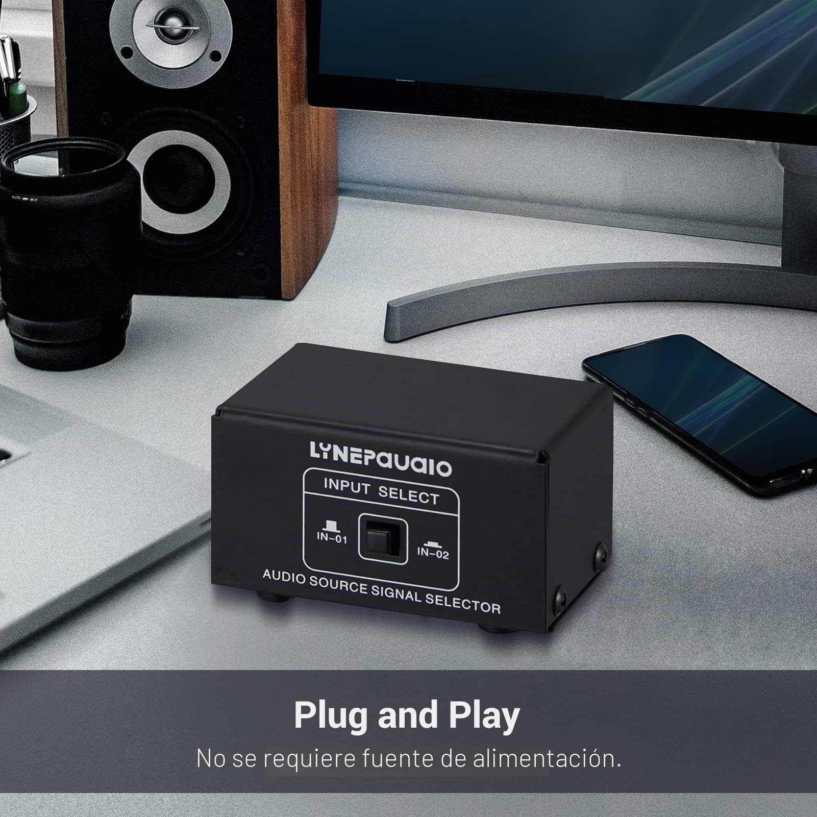 Conmutador de audio RCA 2 en 1 salida/1 en 2 salidas A/B, caja divisora de audio estéreo sin distorsión, conector RCA para cambiar entre altavoces de computadora y auriculares