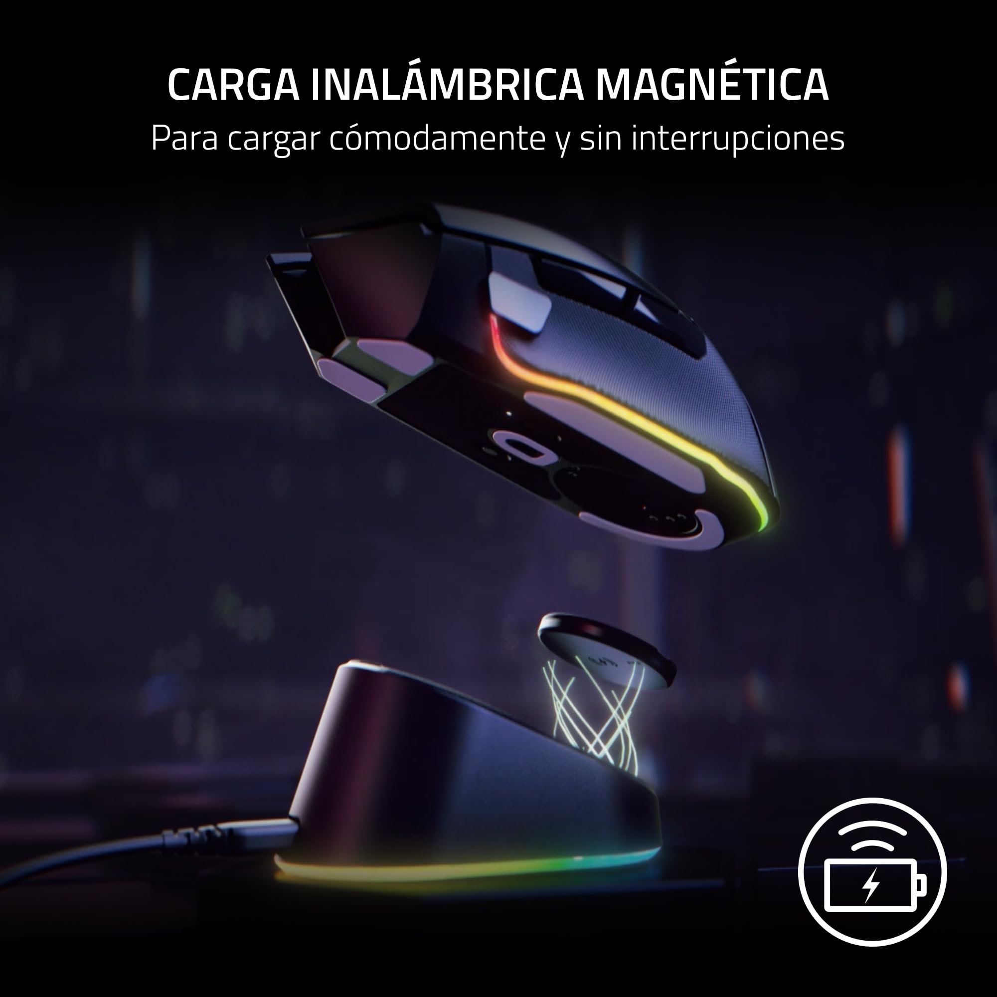 Razer Mouse Dock Pro & Charging Puck - Base de carga inalámbrica magnética & módulo para ratones compatibles, Hyperspeed 8K, iluminación 8 RGB Chroma) Negro