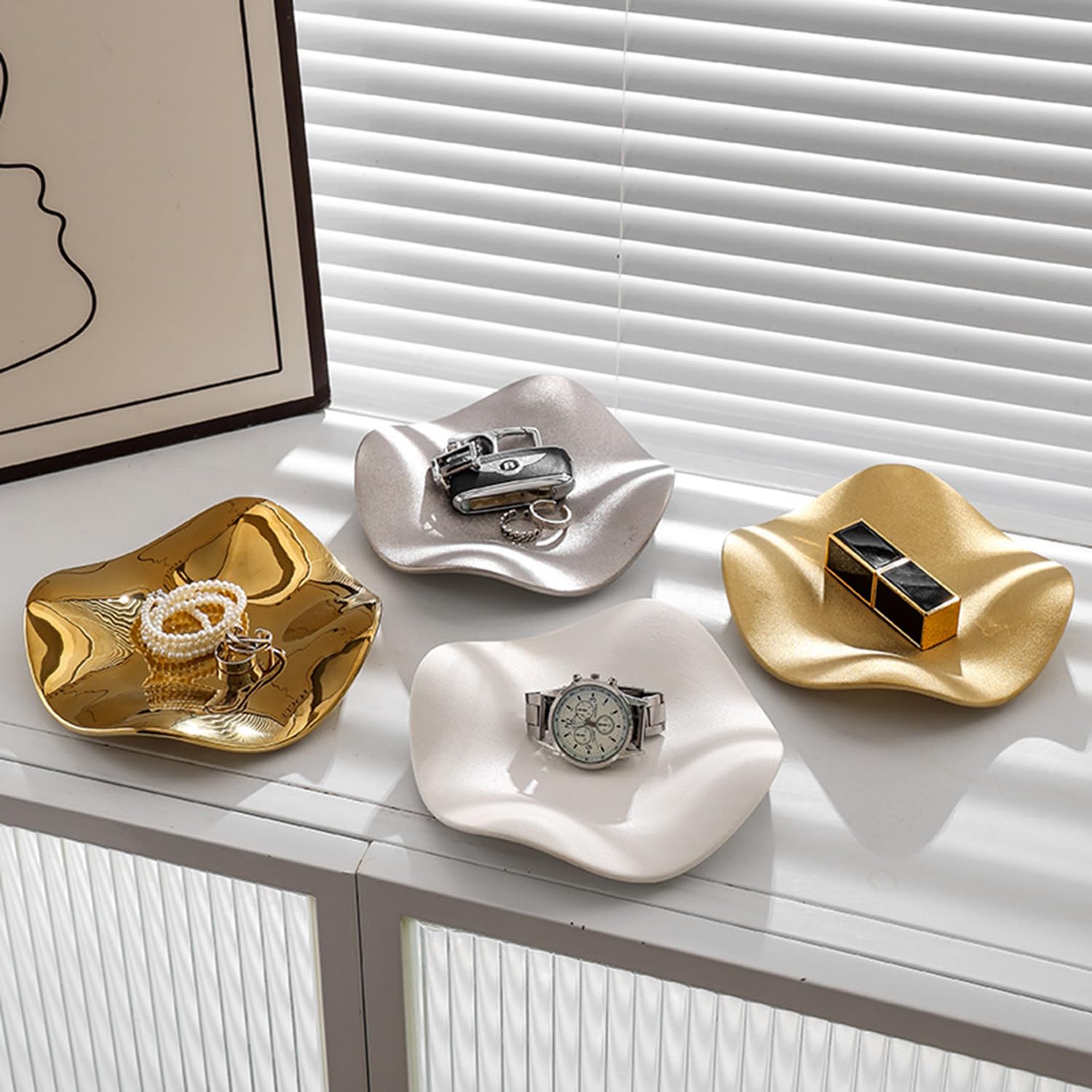 Cerámica Bandejas Decorativas, Bandeja Joyas de Cerámica Vaciabolsillos Recibidor,Bandeja Decorativa Llaves Centro De Mesa Joyero de cerámica plato para joyas con forma de hoja (blanco)