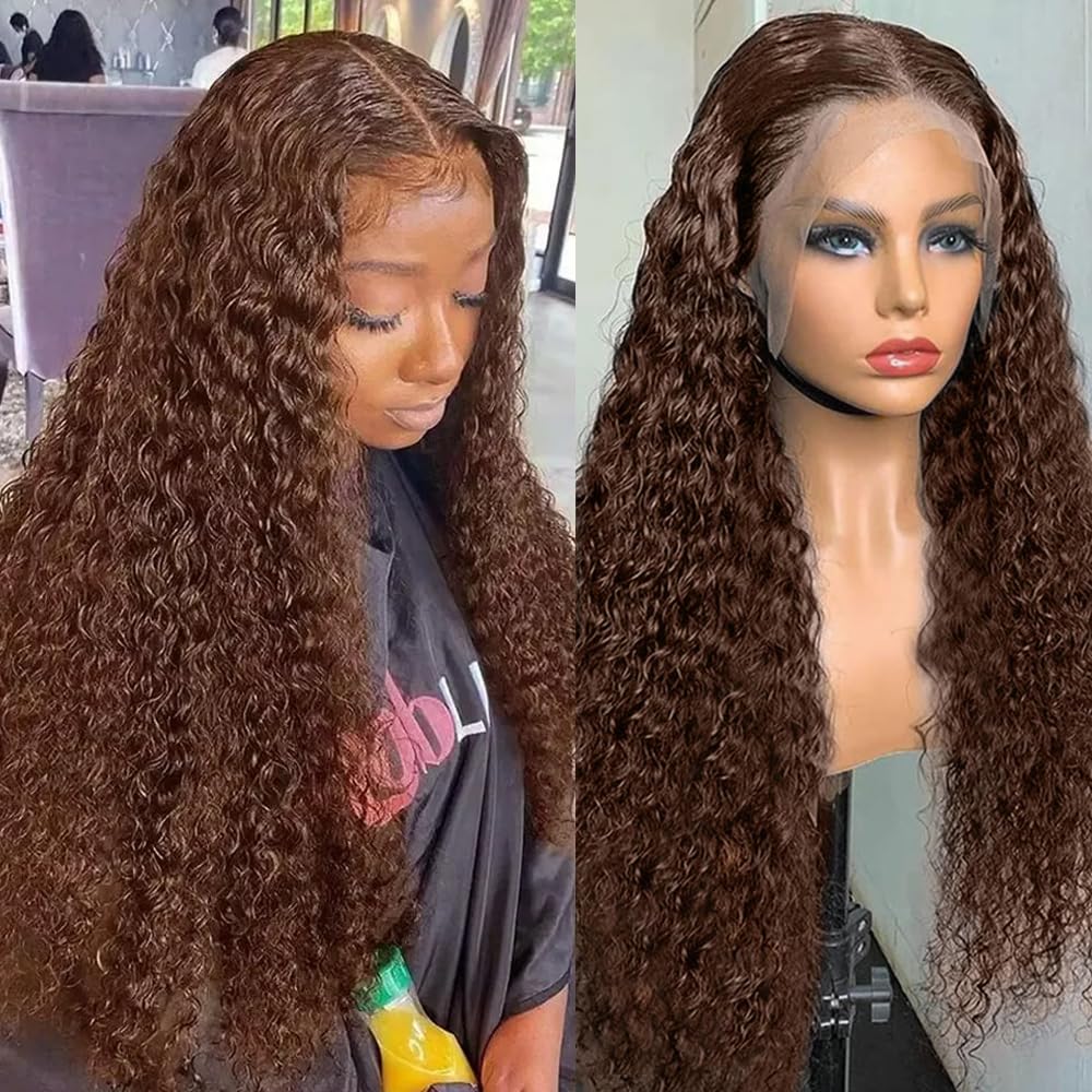 ABSFWIW 22 Inch Chocolate Brown Lace Front Wig Human Hair 13x6 Deep Wave Lace Front Wigs Human Hair 200% Density HD Colored Deep Curly Lace Frontal