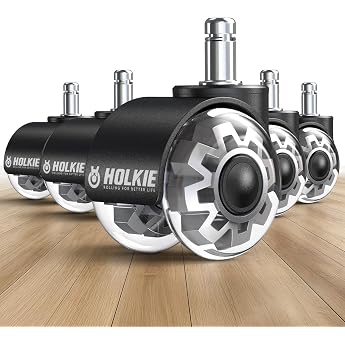 HOLKIE Office Chair Castors Set of 5 - Hard Floor Castors for Parquet & Laminate - 11 mm Rubber Quiet Double Rubber Castors - Gentle Floor without Underlay Mat - Grey Quiet & Smooth Gliding Castors