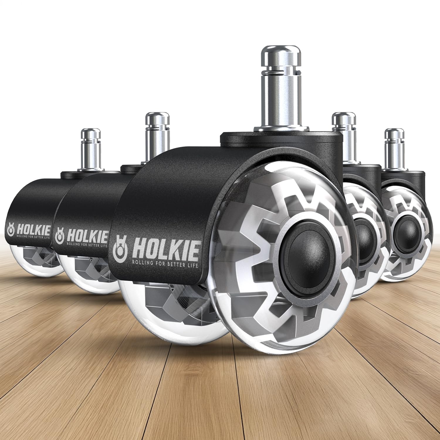 HOLKIE Bürostuhl Rollen 5er Set - Hartbodenrollen für Parkett & Laminat - 11mm Gummi Leise Doppelrollen aus Gummi - Bodenschonend ohne Unterlegmatte - Grau Leises & Sanftes Gleiten Castors