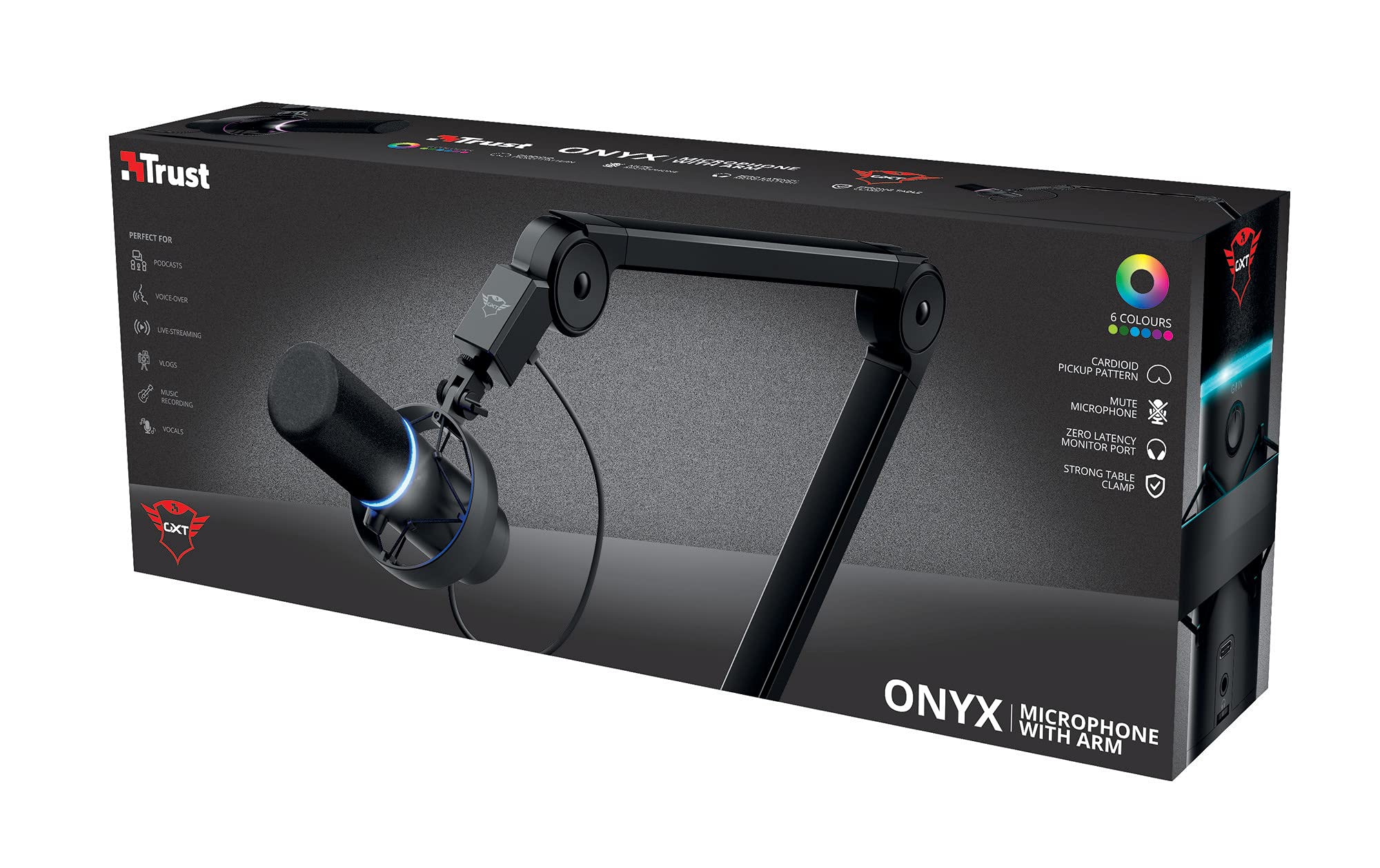 GXTrust 255+ Onyx Microfono Professionale con Braccio da Streaming, Microfono USB con Motivo Cardiode, Filtro Pop, Microfono per Gaming, Podcast, ASMR, Registrazione, Trasmissione - Nero