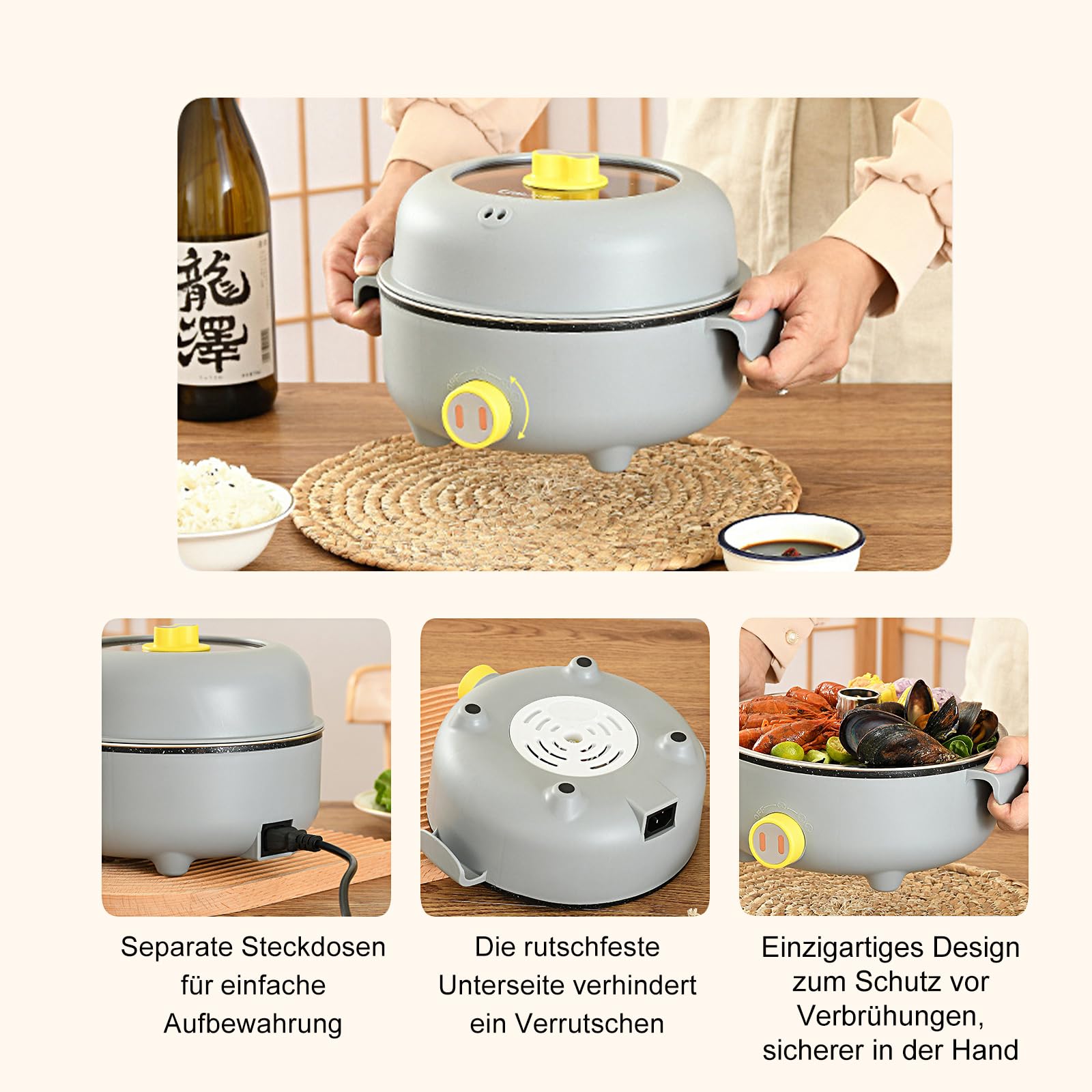 Fornello Elettrico Hot Pot 2L Portatile Con Cestello A Vapore - Doppia Potenza 300W/600W - Foto 6