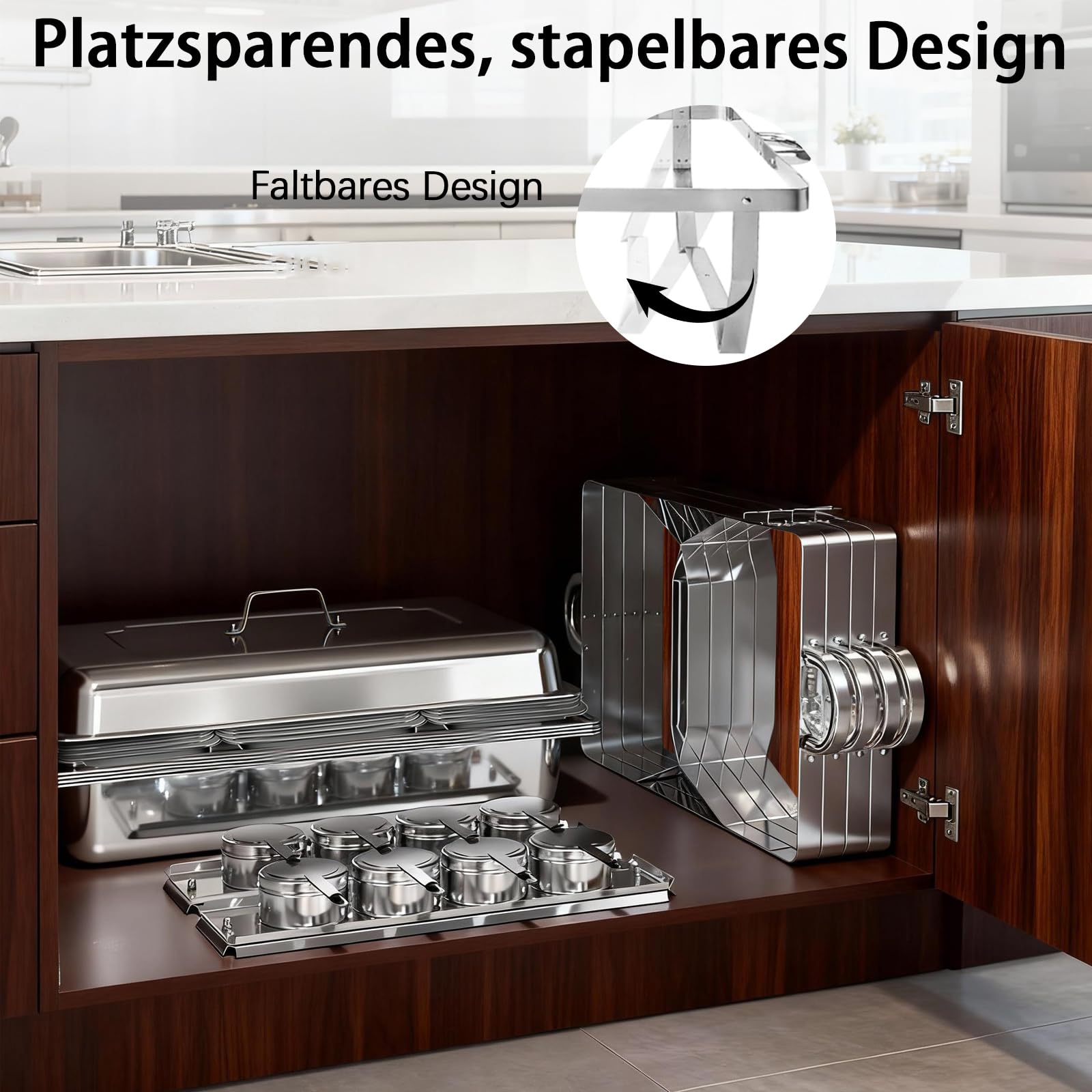 Warmhaltebehälter für Buffets, 4er-Set, 9L Fassungsvermögen, Edelstahl-Buffet-Set mit 1/3-Größen-Einsatz, Warmhalteplatten mit gerolltem Rand für Partys, Hochzeiten, Geburtstage (4 Pack)