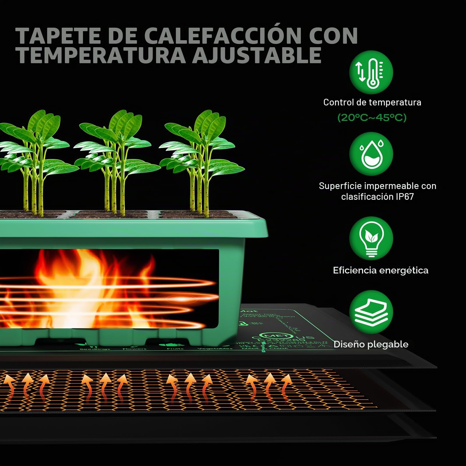 YAUNGEL Semilleros de Germinacion con Luces de Crecimiento y Almohadilla Térmica, 5 Piezas Mini Invernadero de Cultivo con Regulador de Termostato Brillo Ajustable, Lnvernadero con Tapa y Ventilación