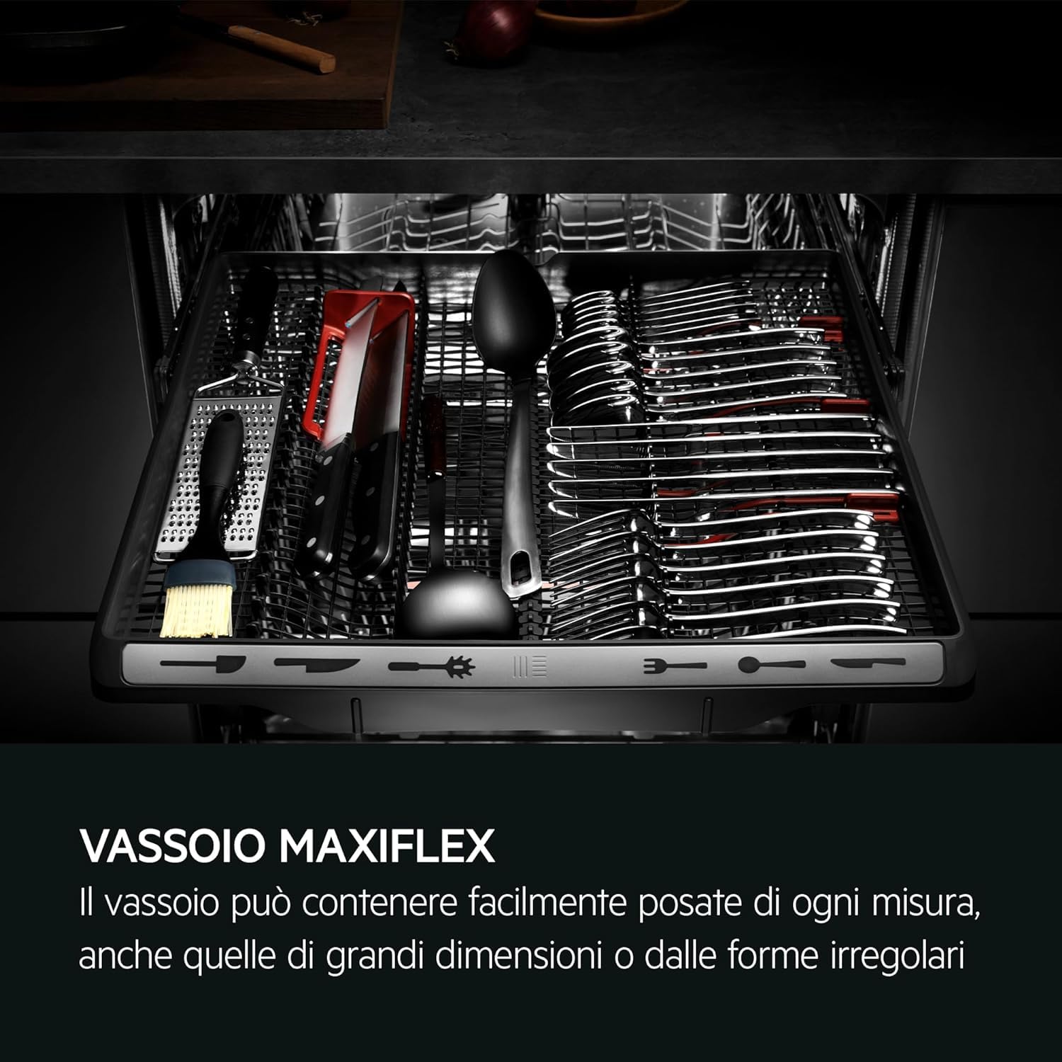 AEG FSE76727P Lavastoviglie Da Incasso 60 cm, Serie 7000, GlassCare, Lavastoviglie Integrata Totale, Classe A, 14 coperti, Vassoio MaxiFlex, Mulinello ProClean, Beam on Floor