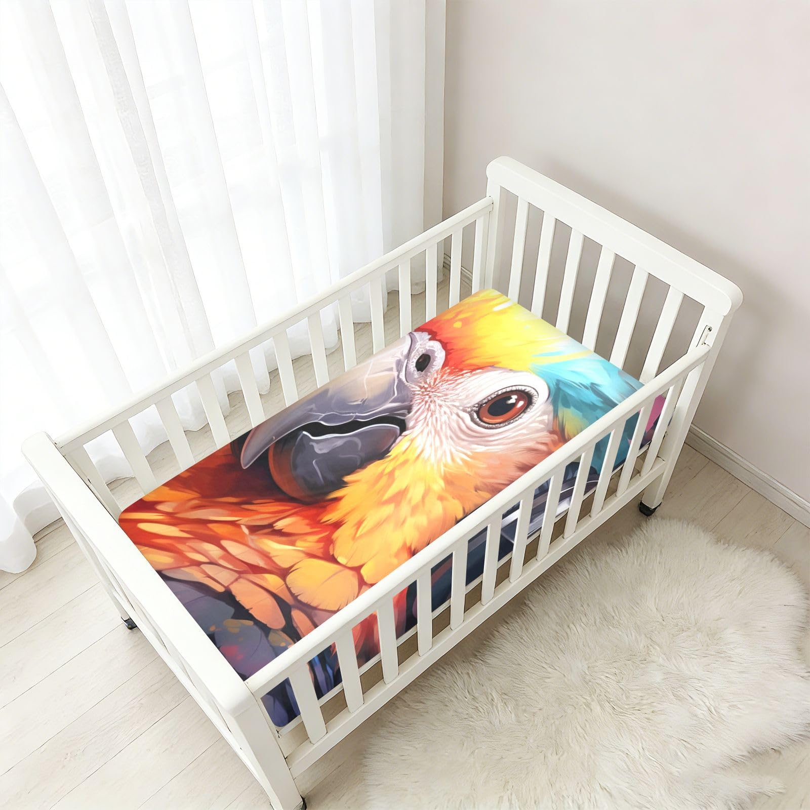Mignon Perroquet Coloré Drap Housse pour Lit BéBé en Coton Doux,Adapté au Matelas Parc