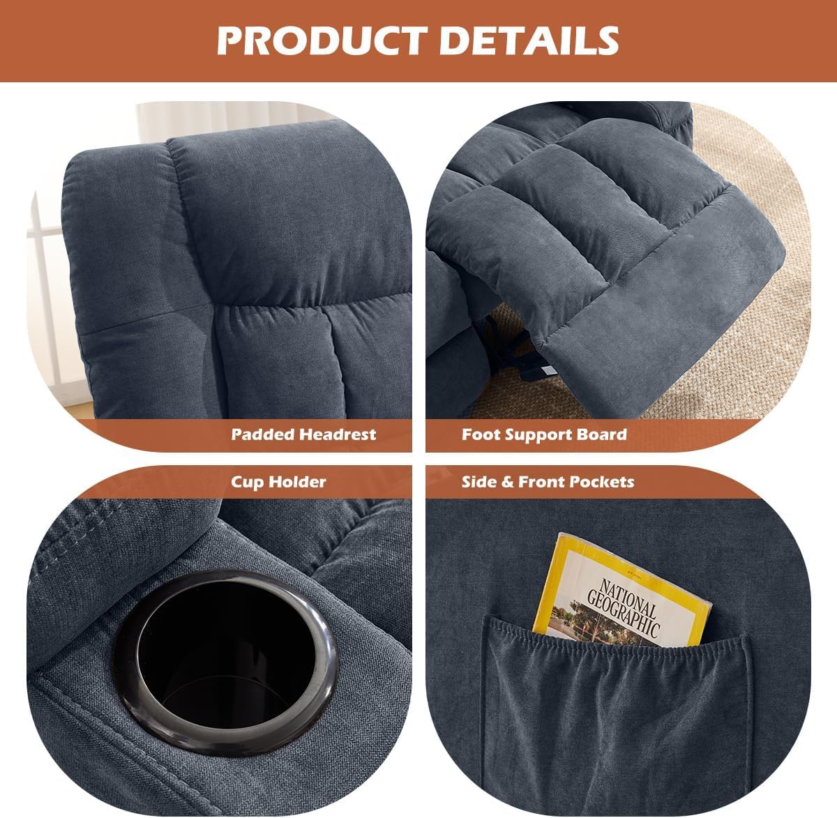 MAHOMICO Recliner Loveseat with Cup Holders for Living Room Love Seat Manual Oversized Recliner with Ergonomic, Side Pocket for Adult view 4