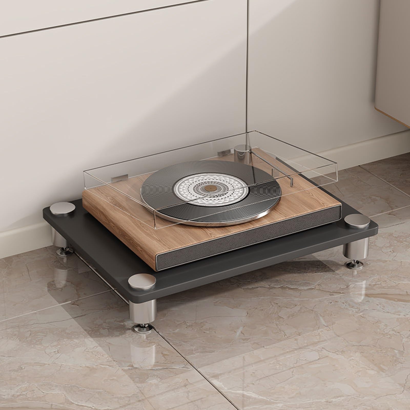 Étagère hi-fi robuste avec patins anti-vibrations meuble audio noir ouvert pour stéréo