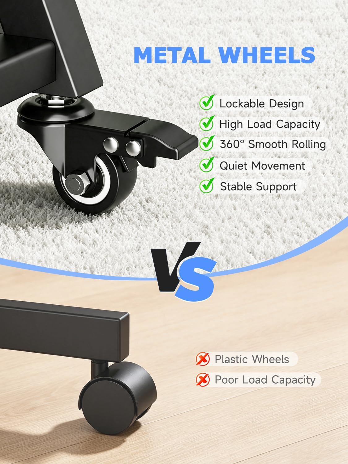 Suptek Mobile TV Stand Height Adjustable with Shelf for 32-50 inch TV